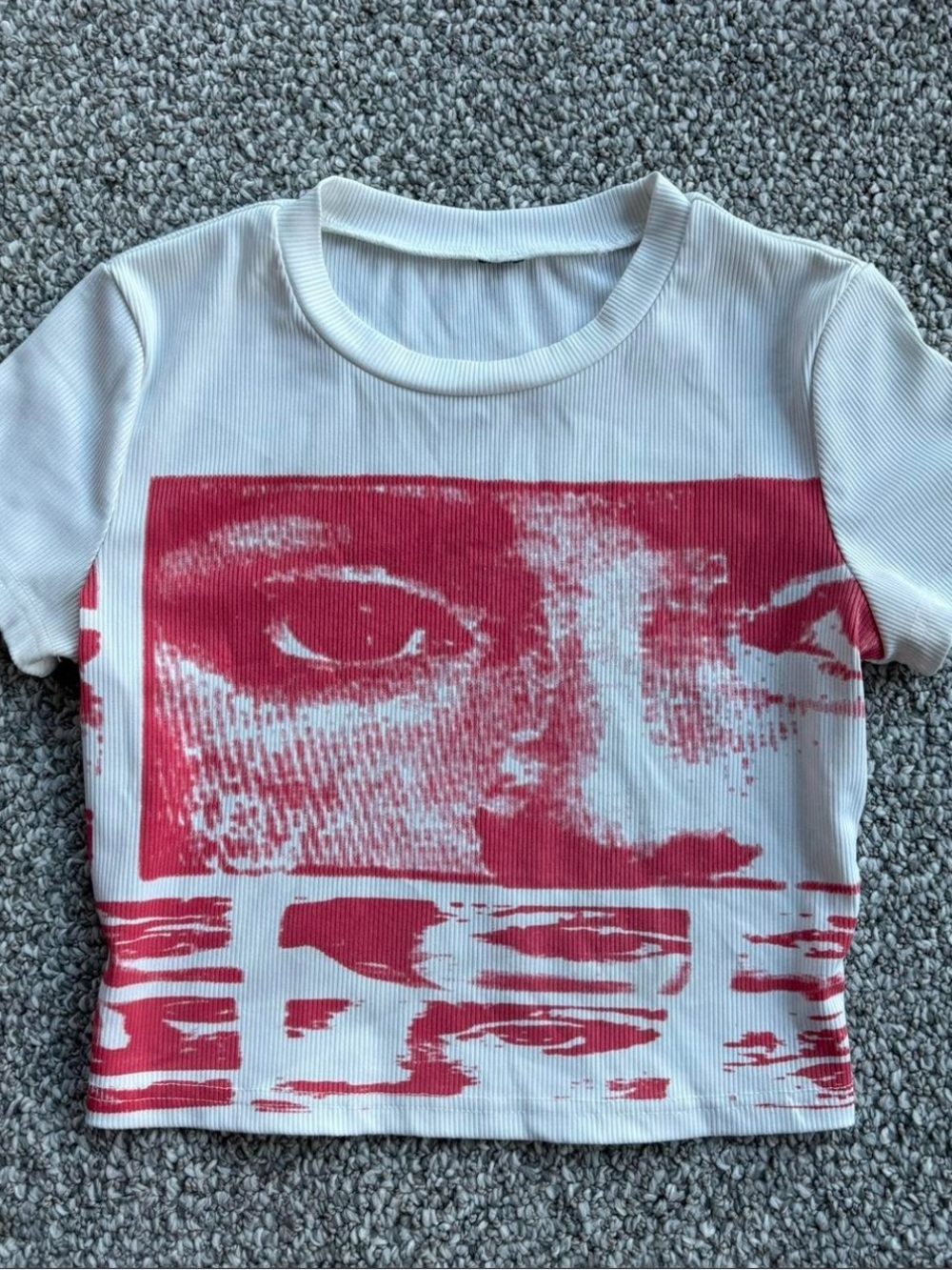 White & Red Graphic Crop Tee - Kids Shirts & Tops